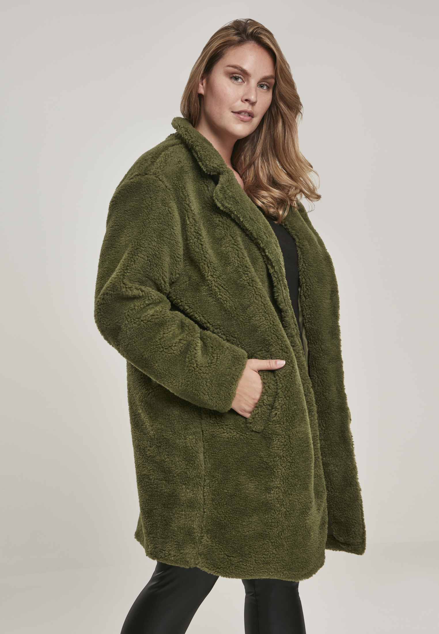 Ladies Oversized Sherpa Coat olive 3XL - variant image 5