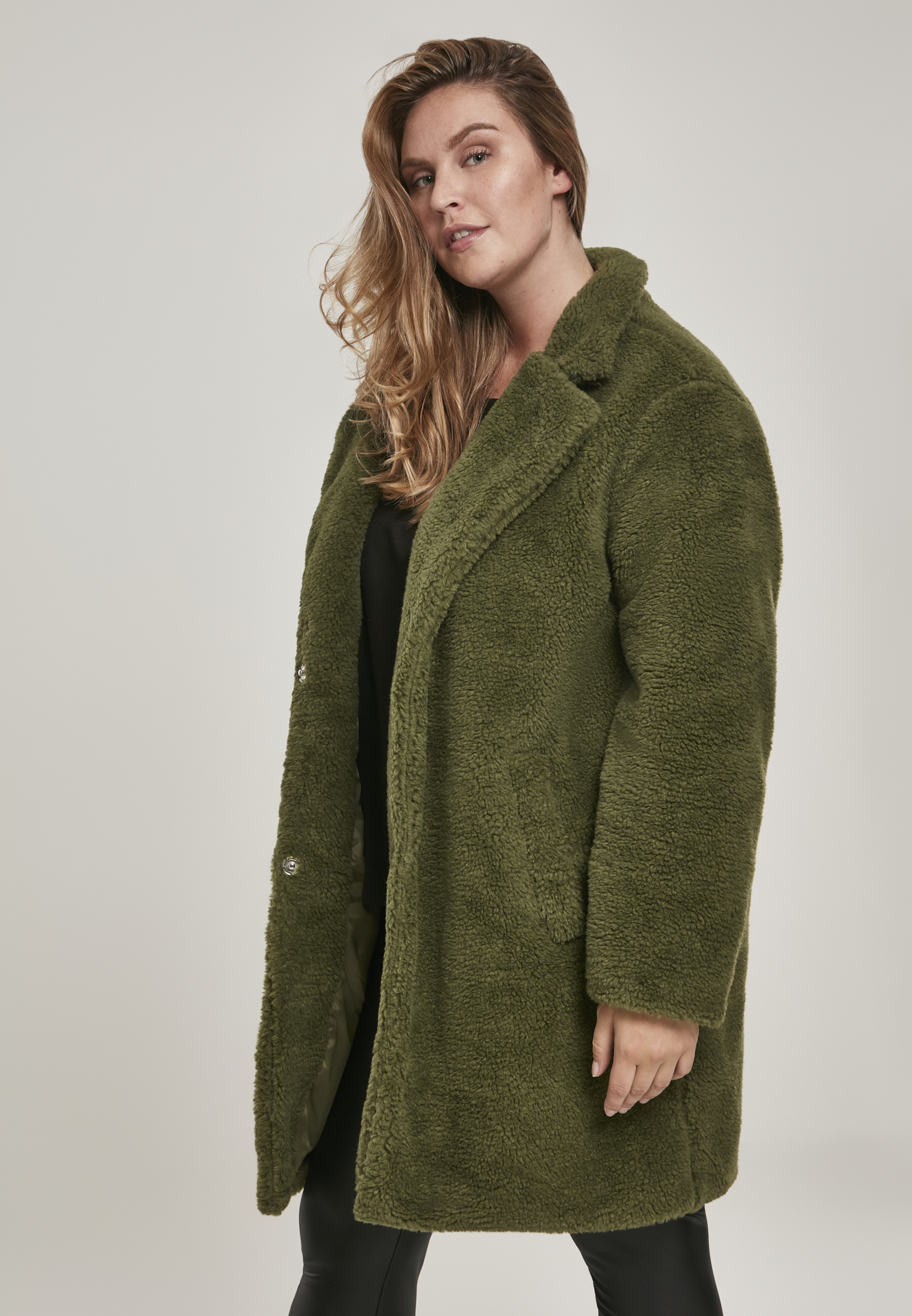 Ladies Oversized Sherpa Coat olive 3XL - variant image 2