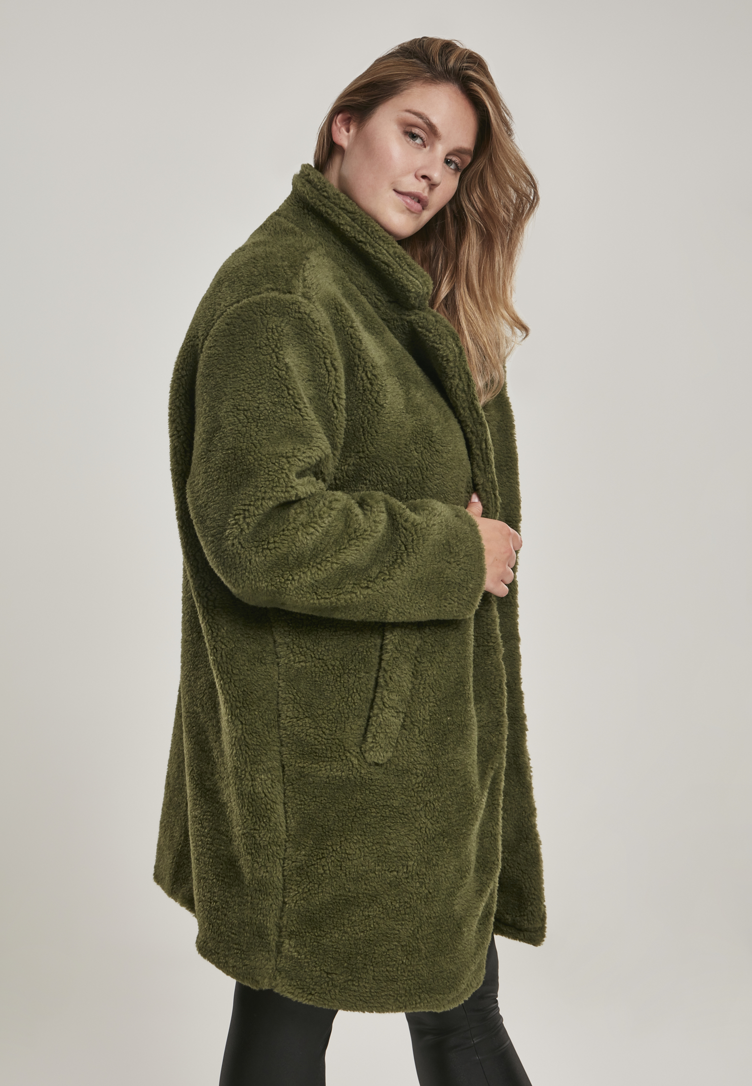Ladies Oversized Sherpa Coat olive 3XL - variant image 3