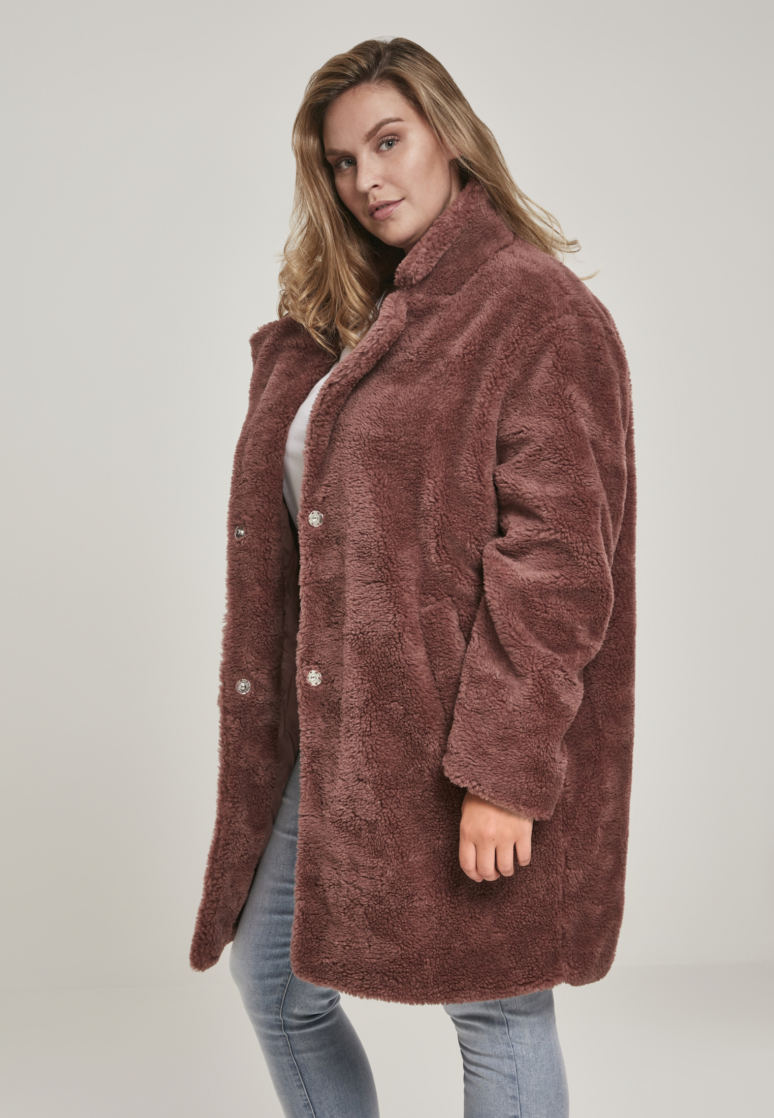 Ladies Oversized Sherpa Coat darkrose 3XL - variant image 2