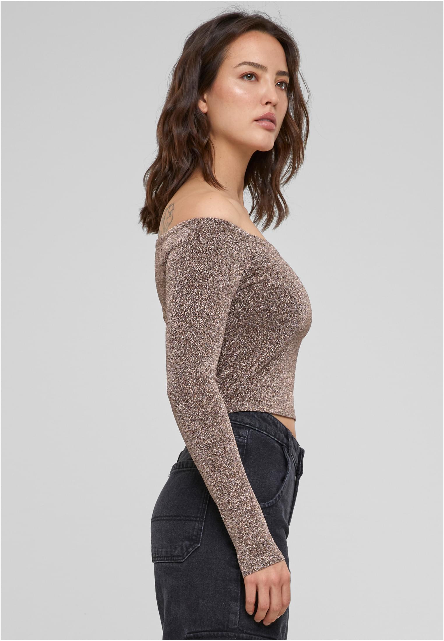 Ladies Off Shoulder Glitter Longsleeve gold 3XL - variant image 3