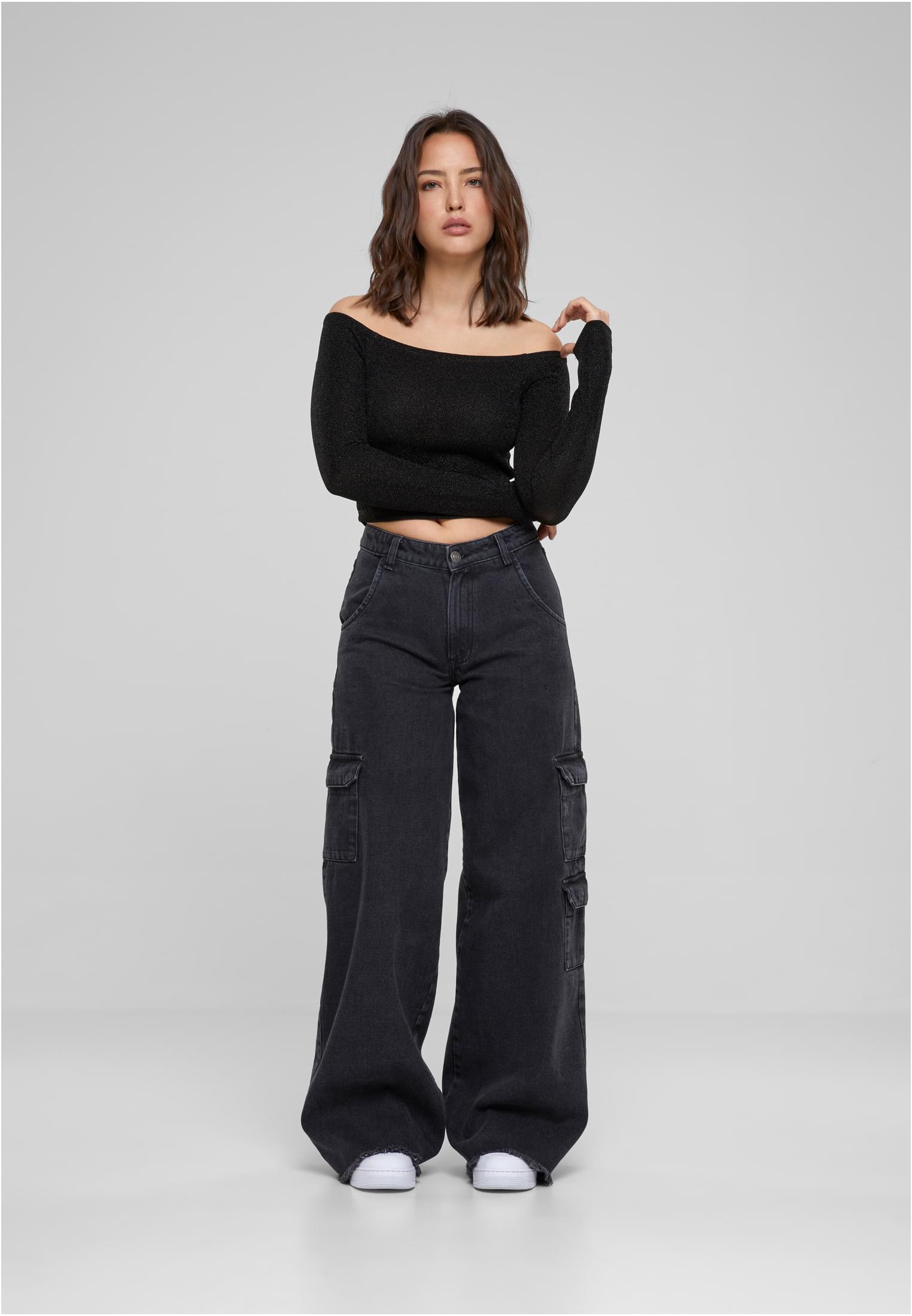 Ladies Off Shoulder Glitter Longsleeve black 3XL - variant image 4