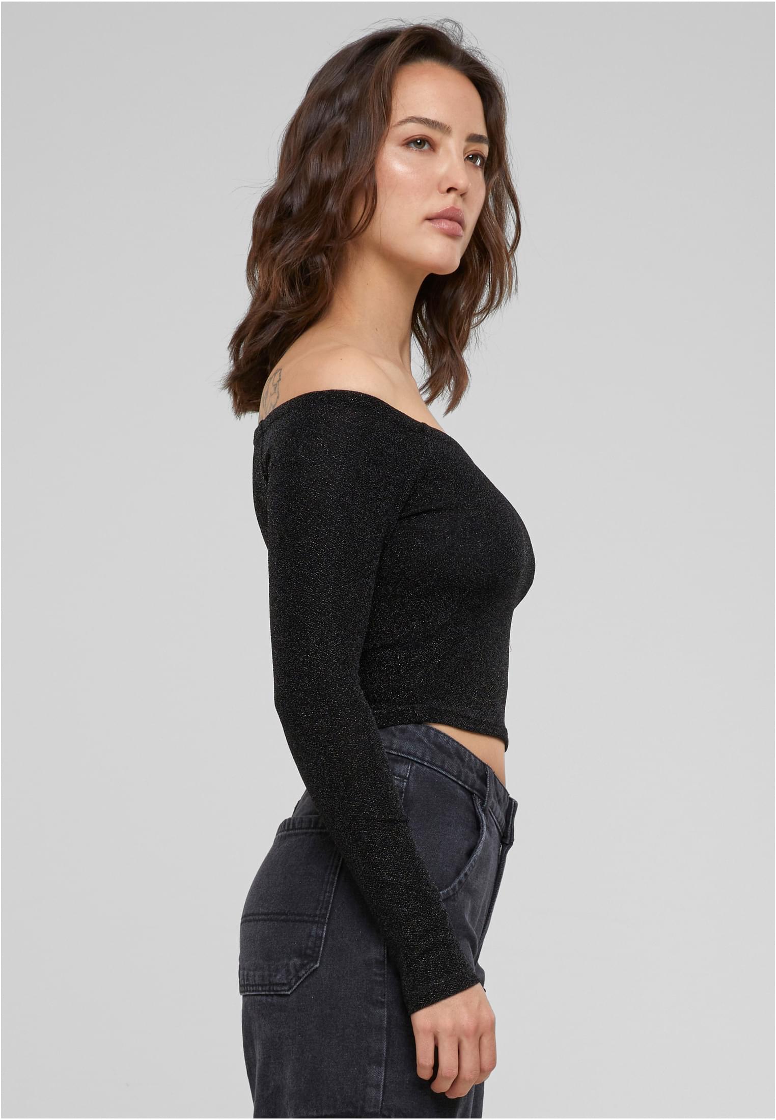 Ladies Off Shoulder Glitter Longsleeve black 3XL - variant image 3