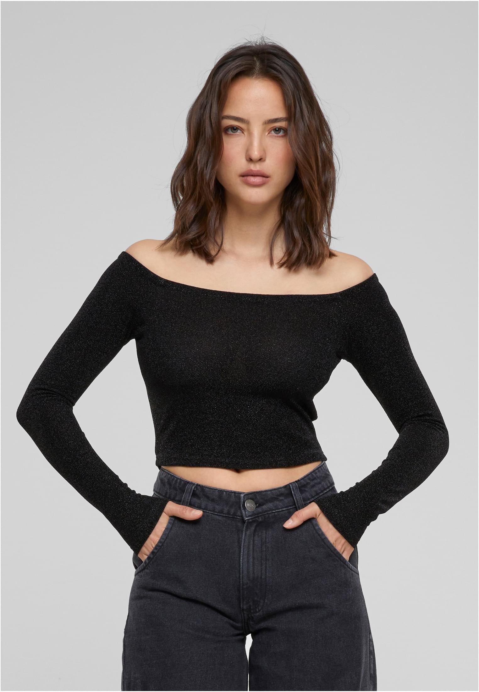 Ladies Off Shoulder Glitter Longsleeve black 3XL - alternate variant 1