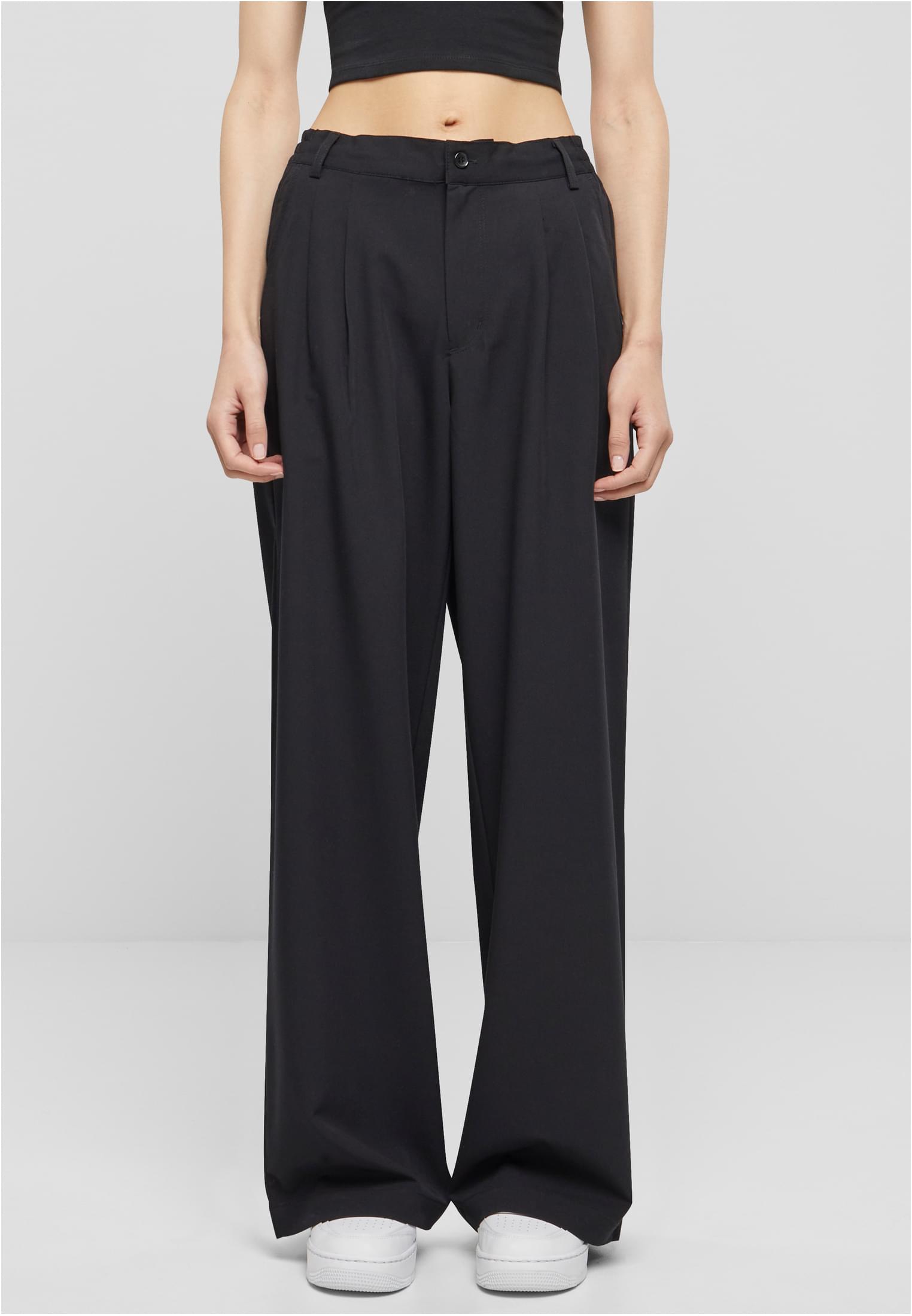 Pantalones de corte ultra ancho con pliegues para mujer negros 26
 - alternate variant 1