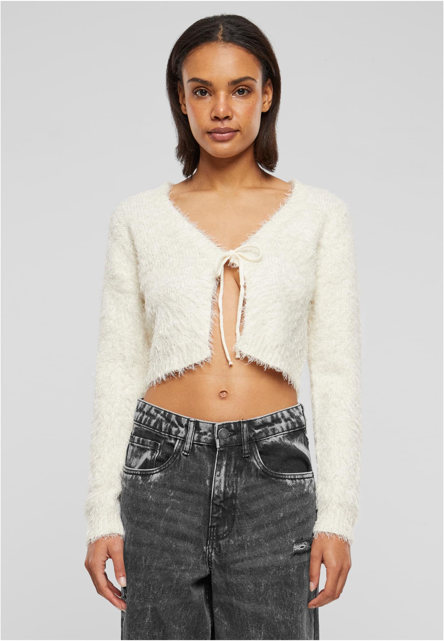 Ladies Tied Cropped Feather Cardigan whitesand 3XL - alternate variant 2