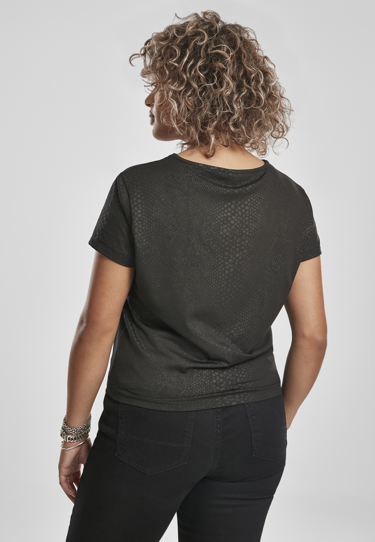 Femmes Coupe Étireuse Motif T-shirt Court Noir Serpent 3XL
 - variant image 2