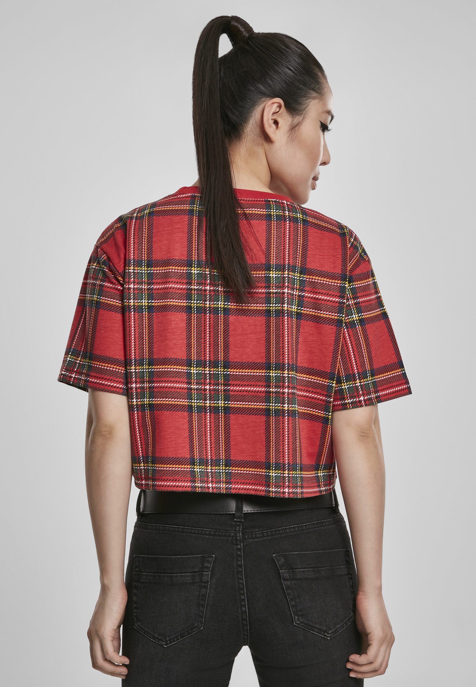Femmes Coupe Chemane Tartan T-shirt Long Oversize rouge/noir L
 - variant image 2