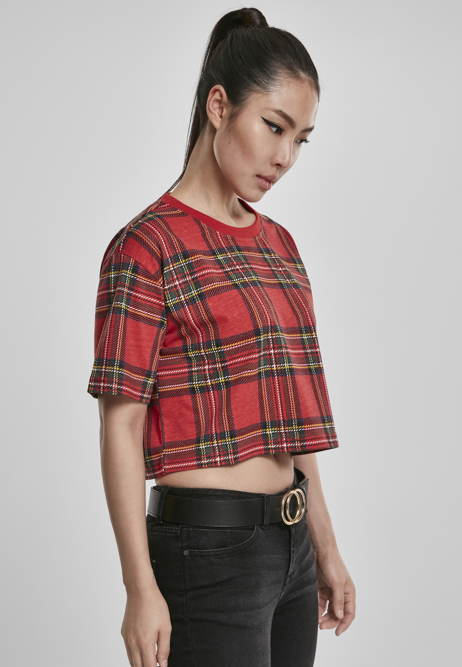 Femmes Coupe Chemane Tartan T-shirt Long Oversize rouge/noir L
 - variant image 3
