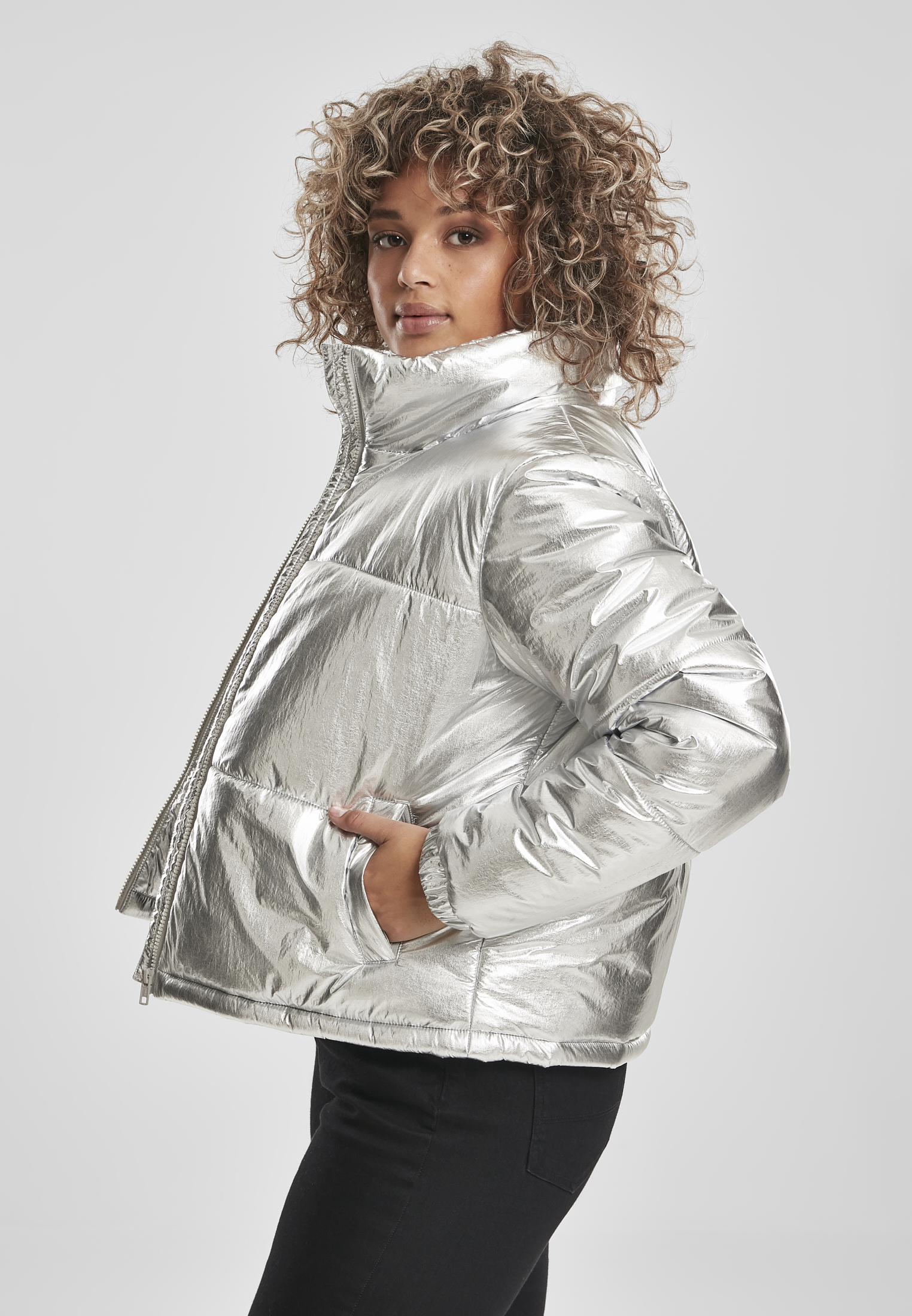 Ladies Metalic Puffer Jacket silver 3XL - variant image 1
