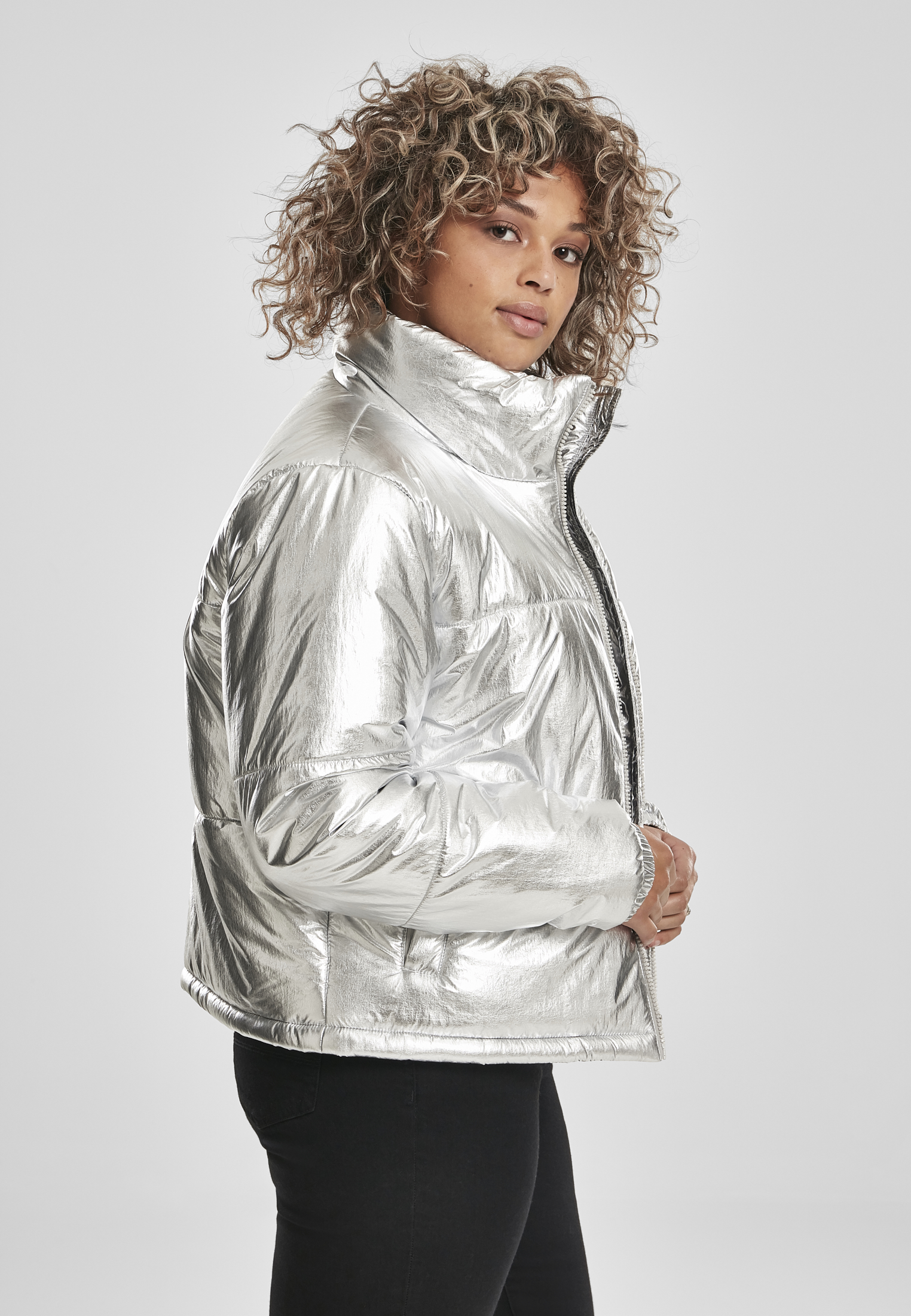Ladies Metalic Puffer Jacket silver 3XL - variant image 3