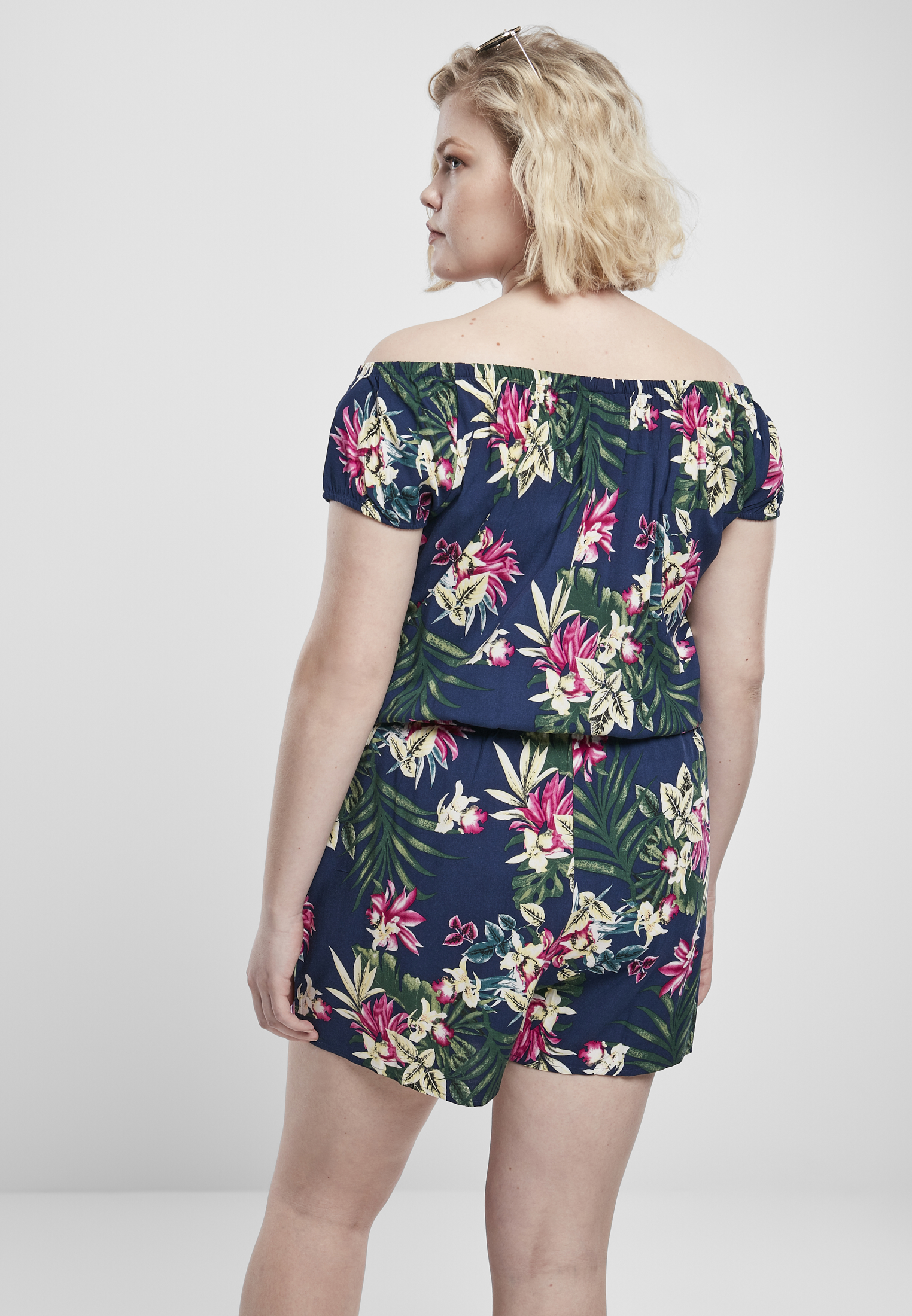 Ladies AOP Off Shoulder Short Jumpsuit blue flower 3XL - variant image 2