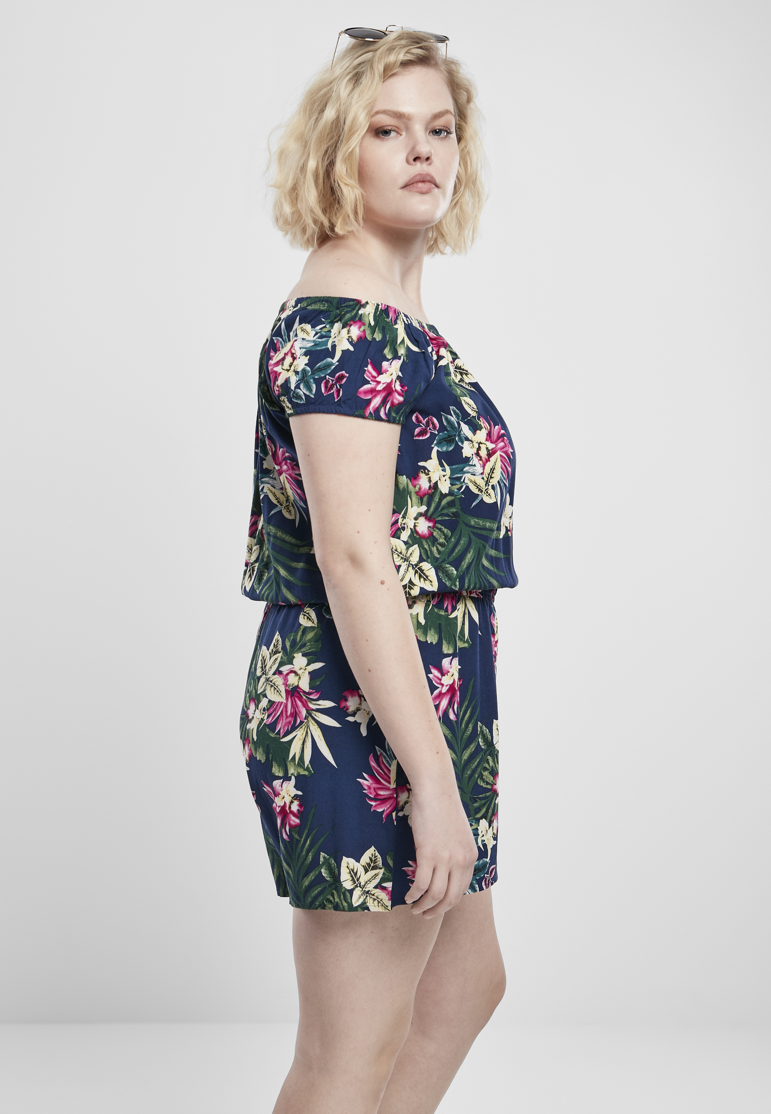 Ladies AOP Off Shoulder Short Jumpsuit blue flower 3XL - variant image 3