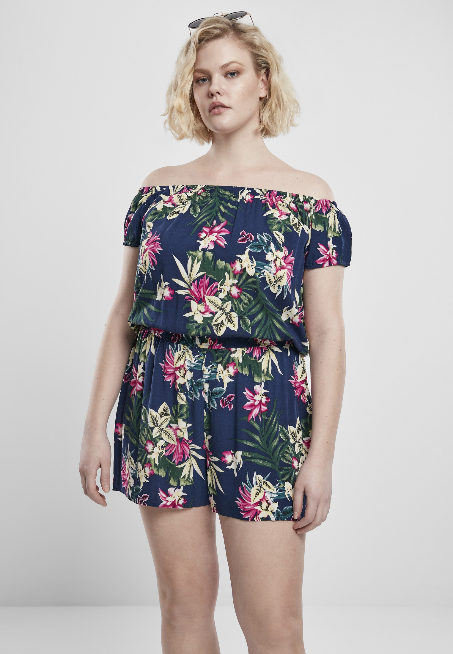 Ladies AOP Off Shoulder Short Jumpsuit blue flower 3XL - alternate variant 2