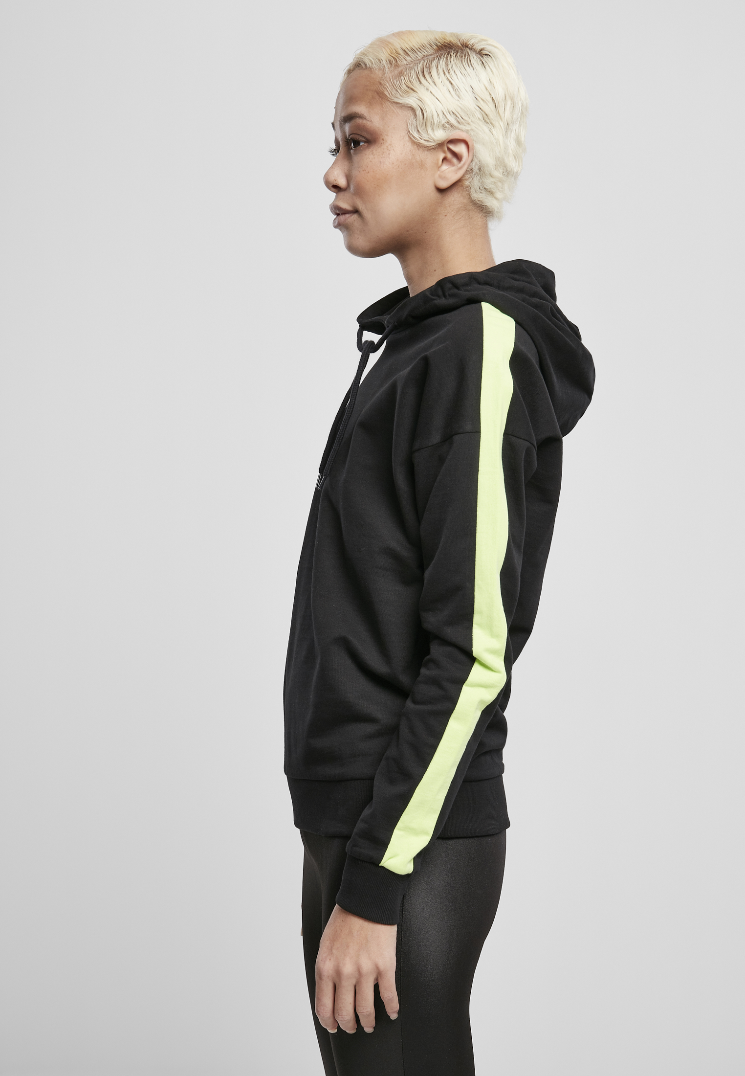 Ladies Neon Shoulder Stripe Hoody black/electriclime L - variant image 1