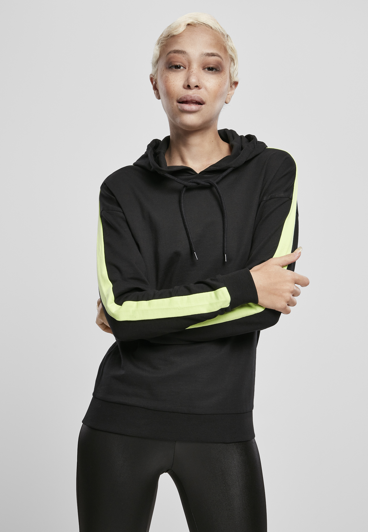 Ladies Neon Shoulder Stripe Hoody black/electriclime L - alternate variant 1
