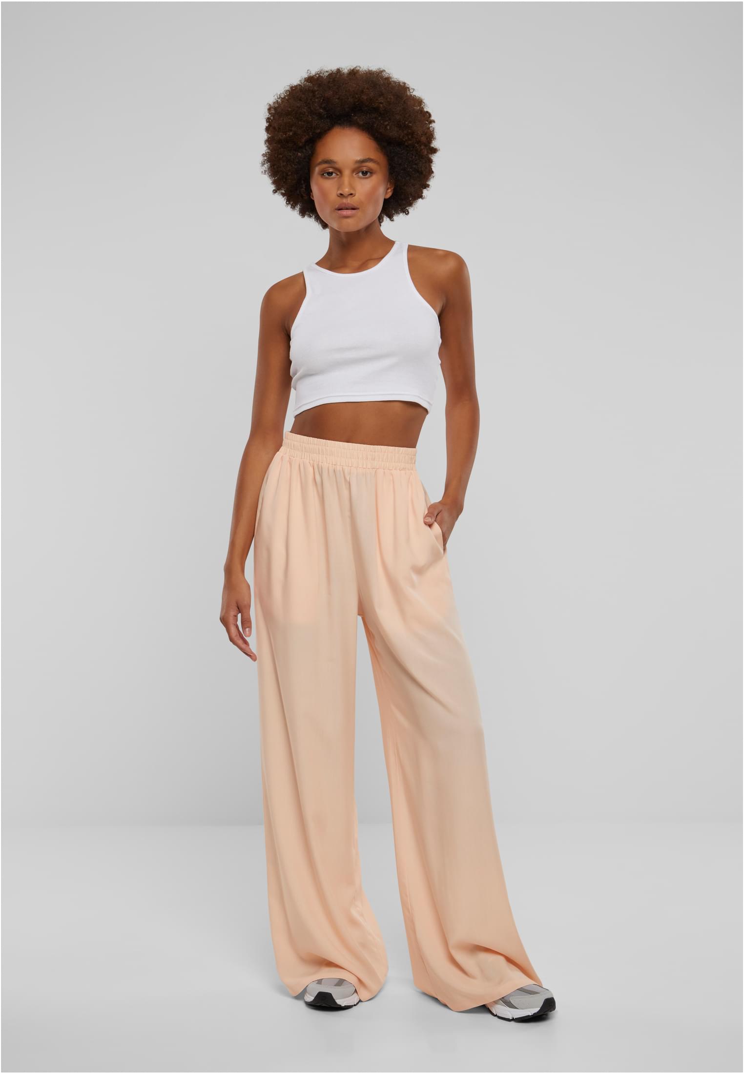 Pantalones de mujer de pierna ancha de viscosa suaves, color melocotón, talla 3XL
 - variant image 4