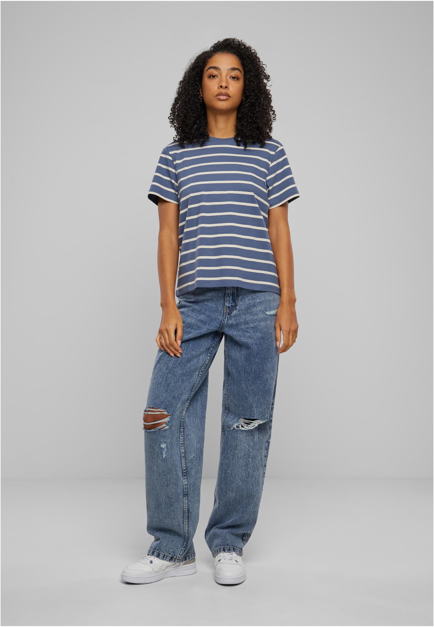 Ladies Striped Boxy Tee whitesand/vintageblue 3XL - variant image 4