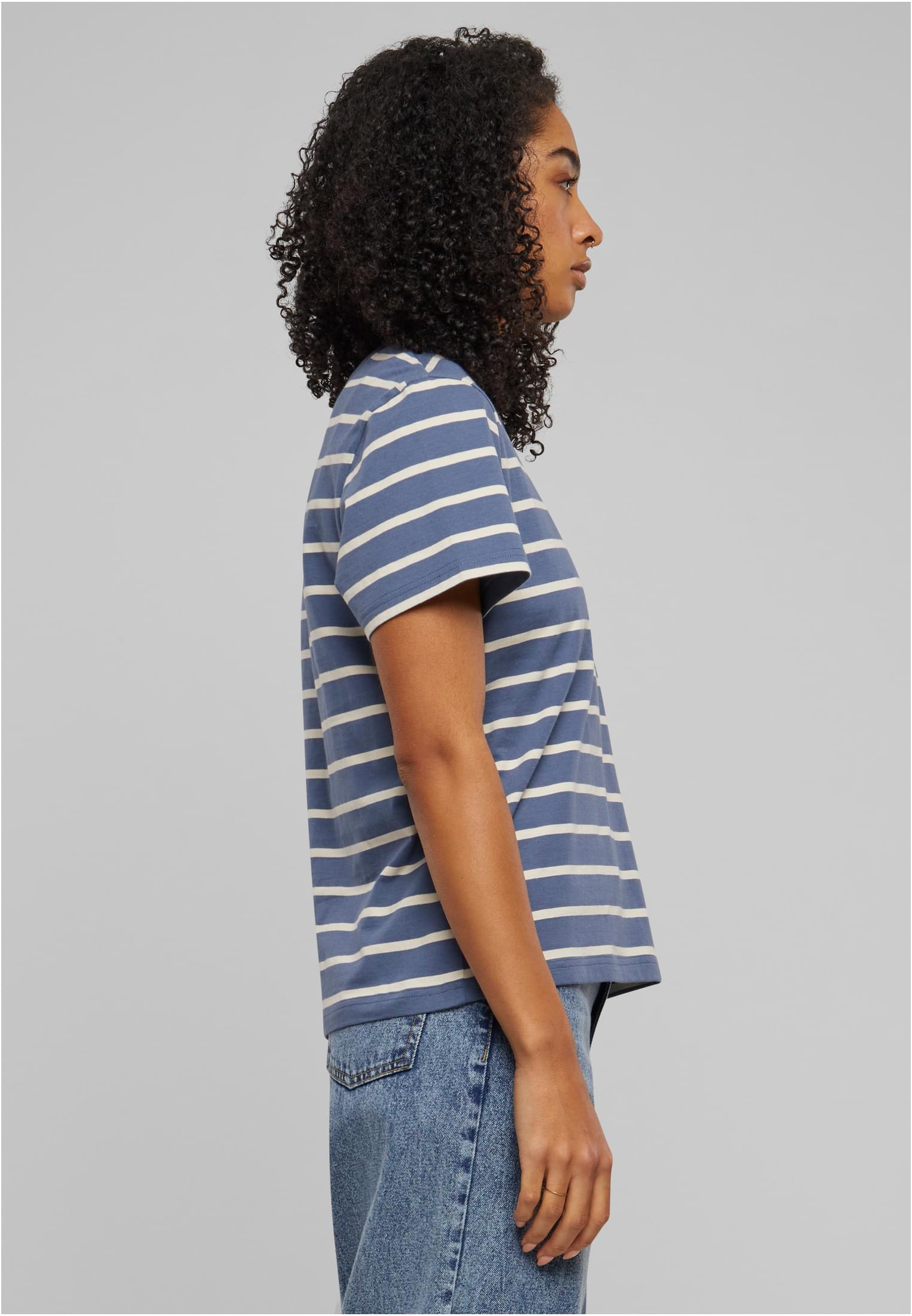 Ladies Striped Boxy Tee whitesand/vintageblue 3XL - variant image 3