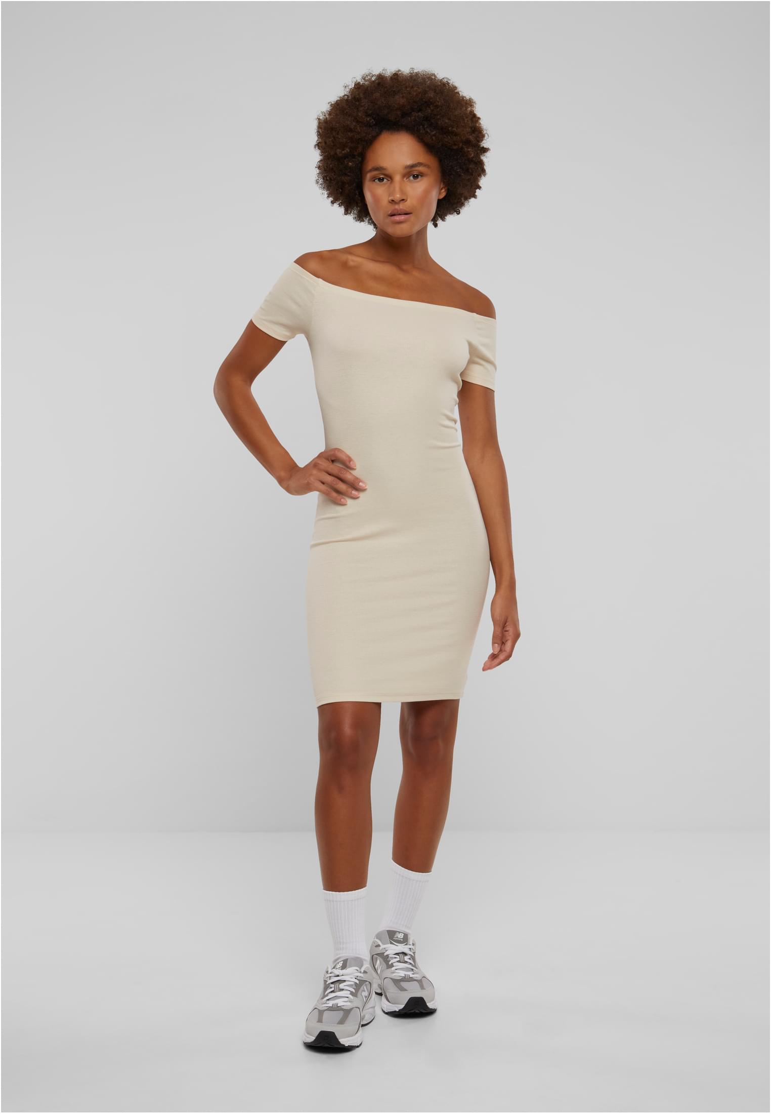 Ladies Off Shoulder Rib Dress whitesand 3XL - variant image 4