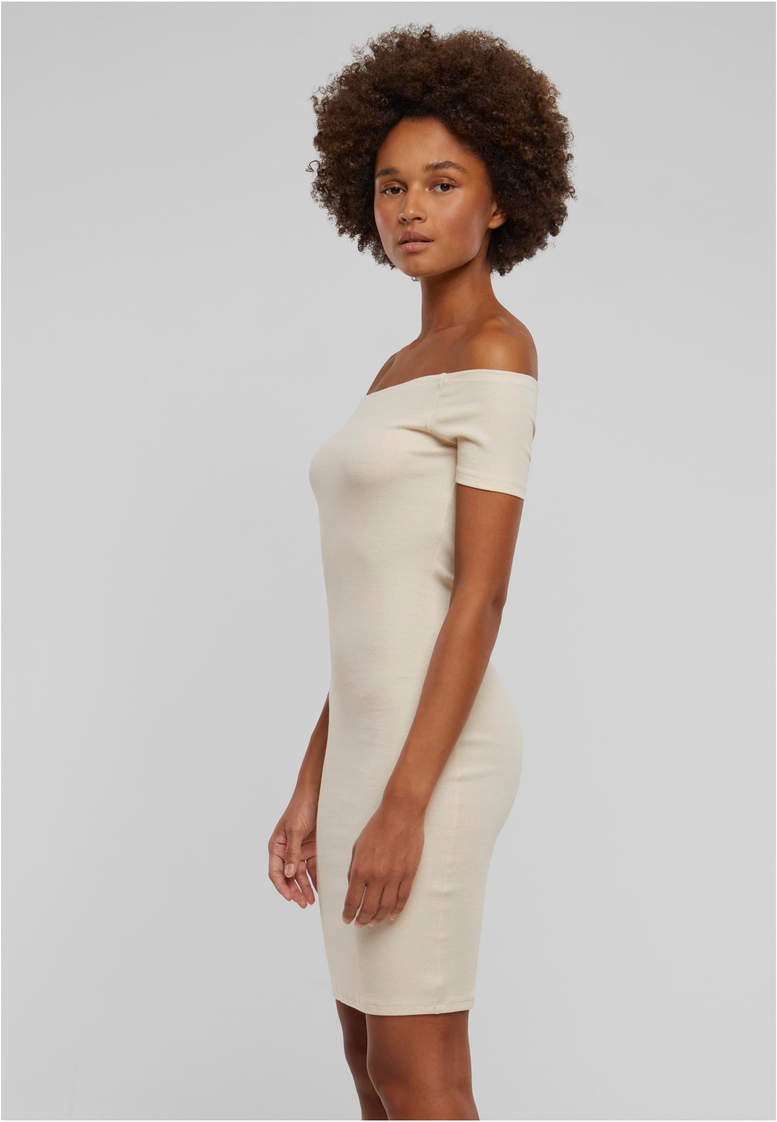 Ladies Off Shoulder Rib Dress whitesand 3XL - variant image 1