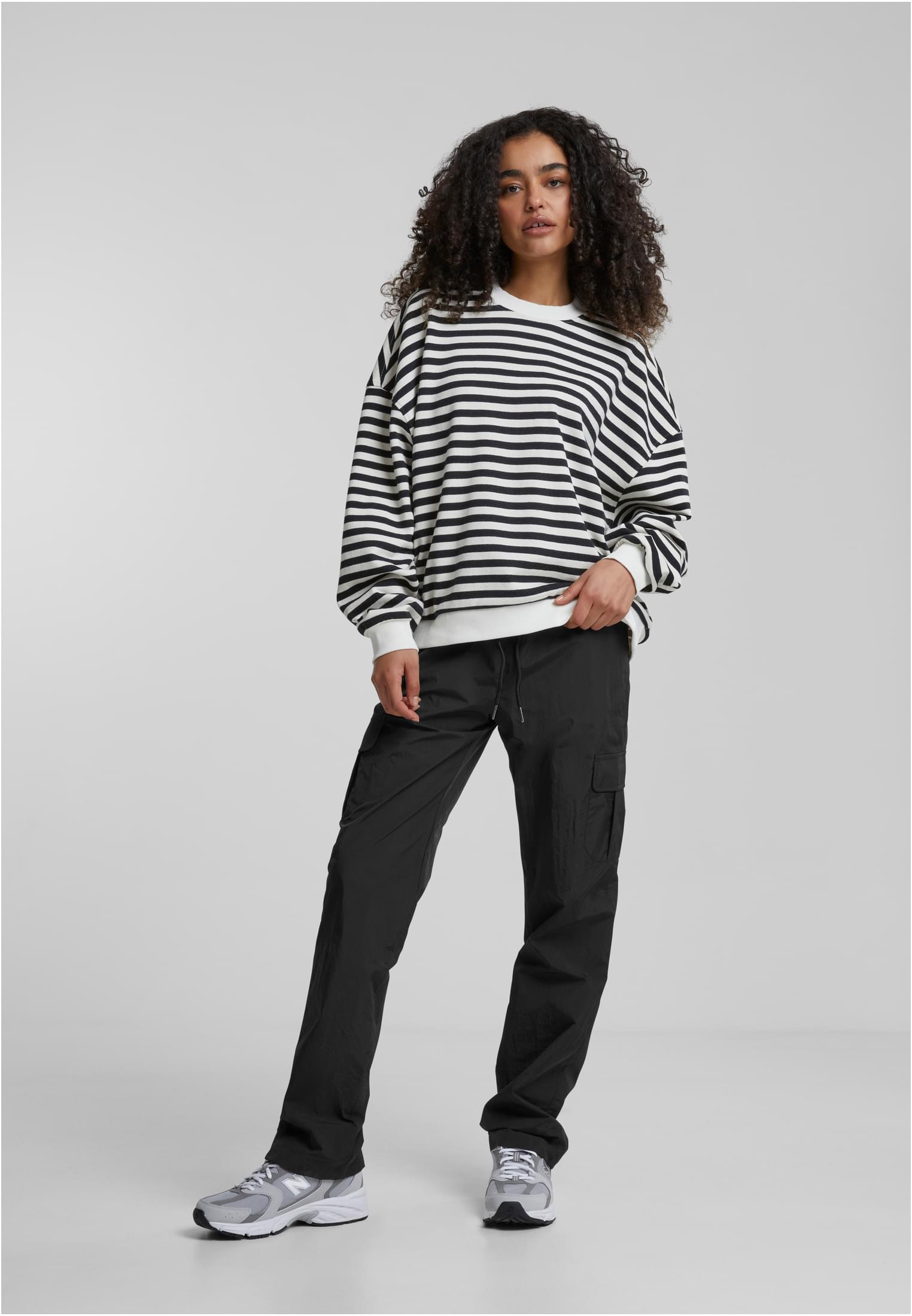 Ladies Oversized Striped Crewneck black/whitesand 3XL - variant image 2