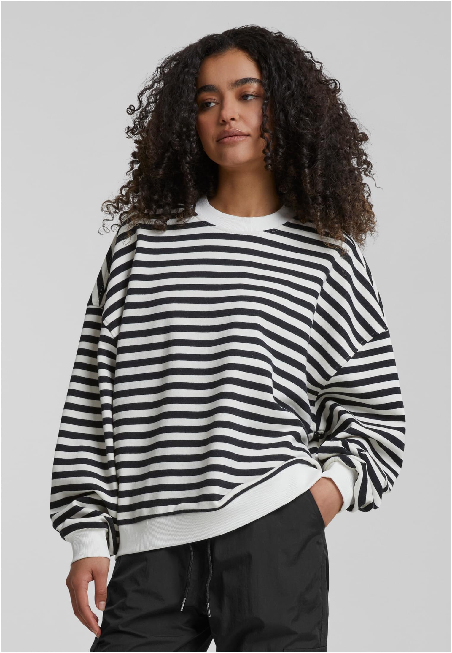 Ladies Oversized Striped Crewneck black/whitesand 3XL - alternate variant 1
