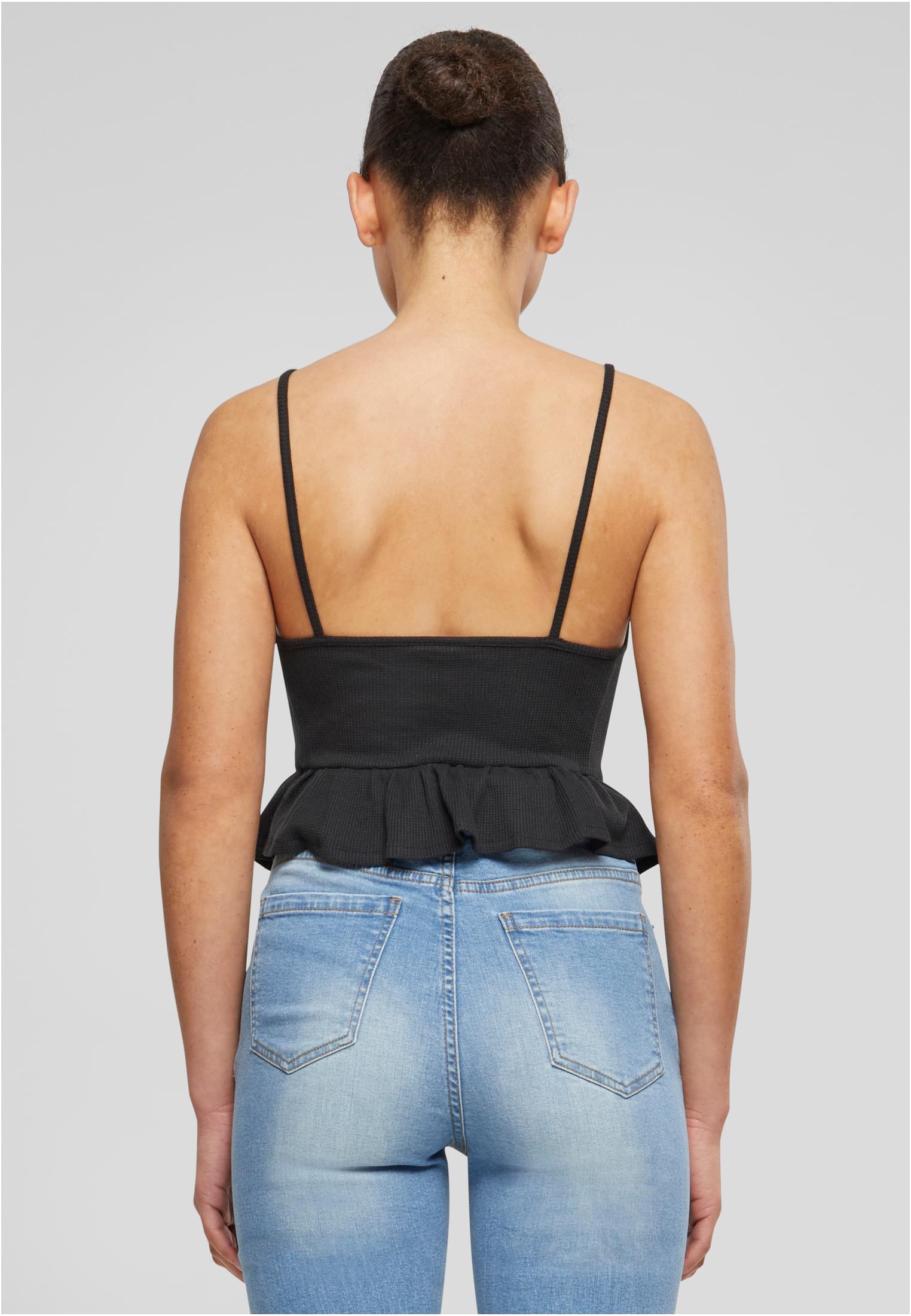 Ladies Waffle Pique Ruffle Top black 3XL - variant image 2