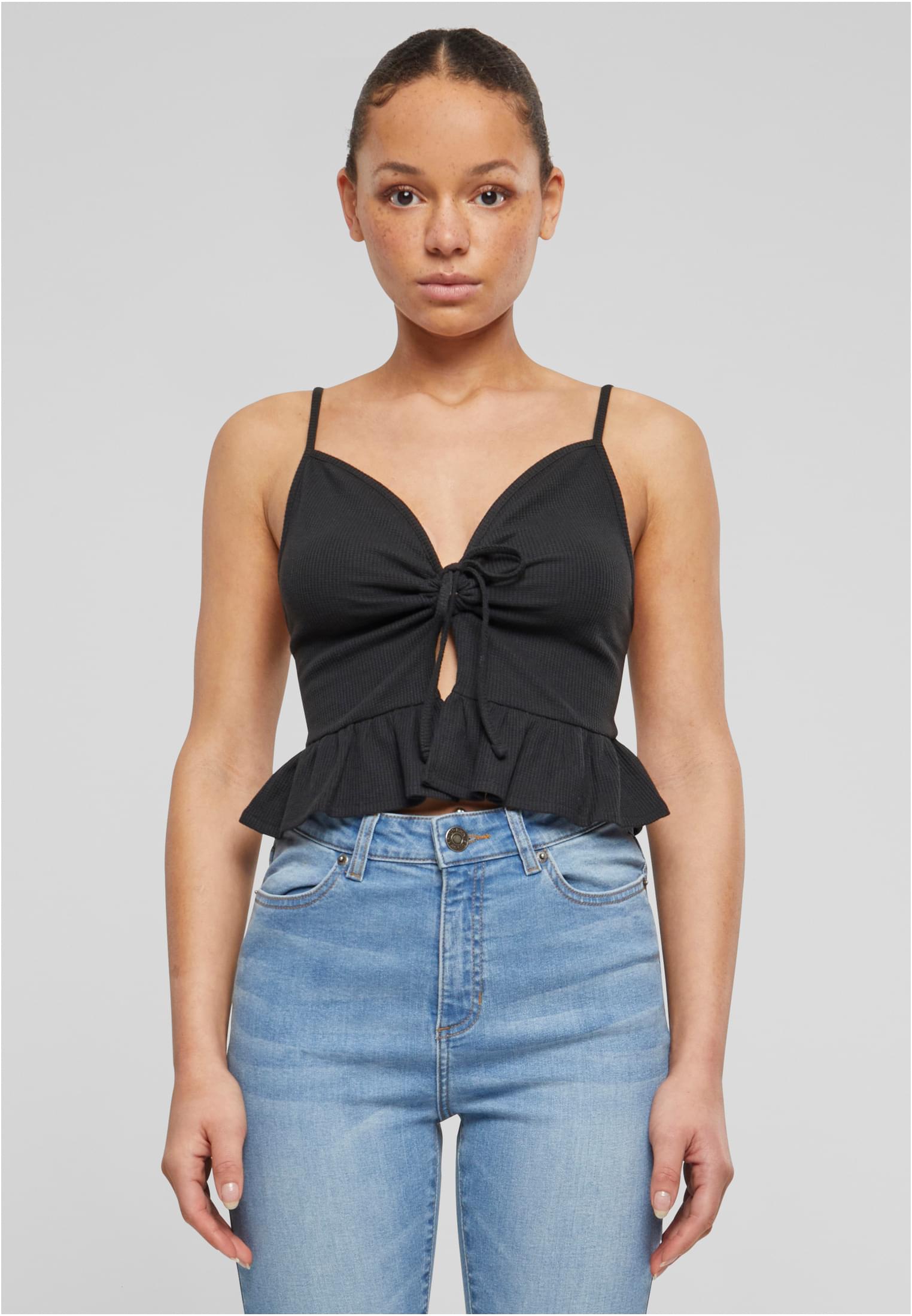 Ladies Waffle Pique Ruffle Top black 3XL - alternate variant 1
