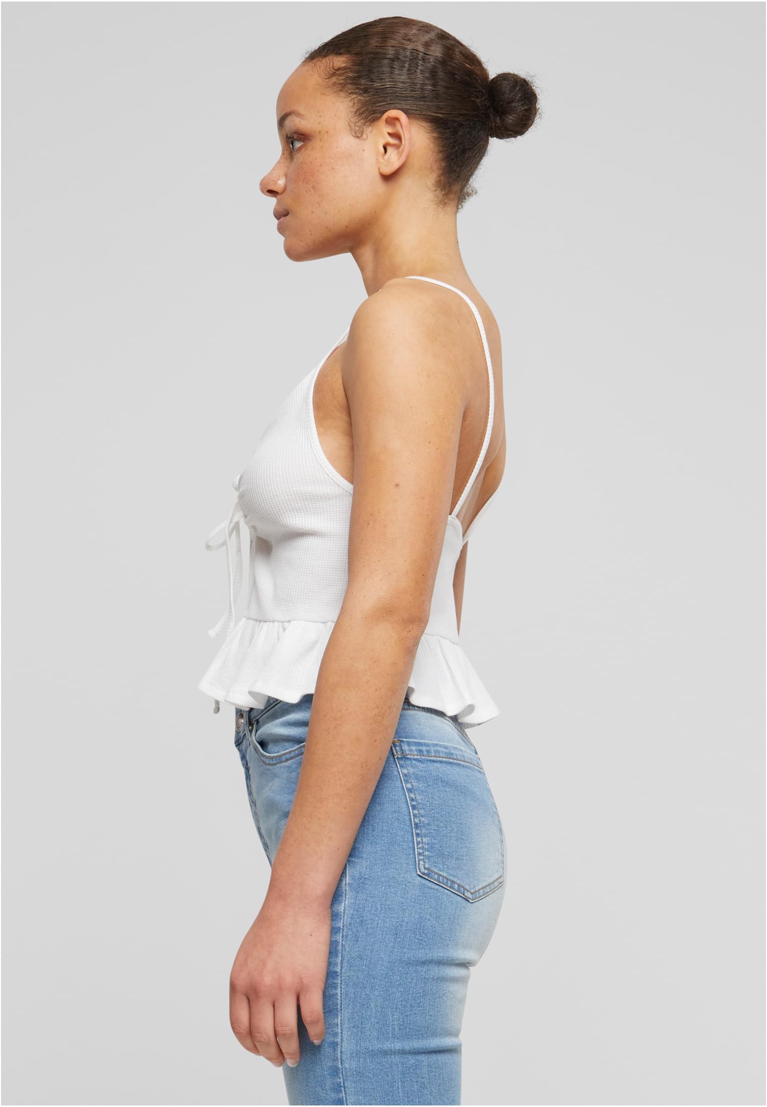 Ladies Waffle Pique Ruffle Top white 3XL - variant image 1