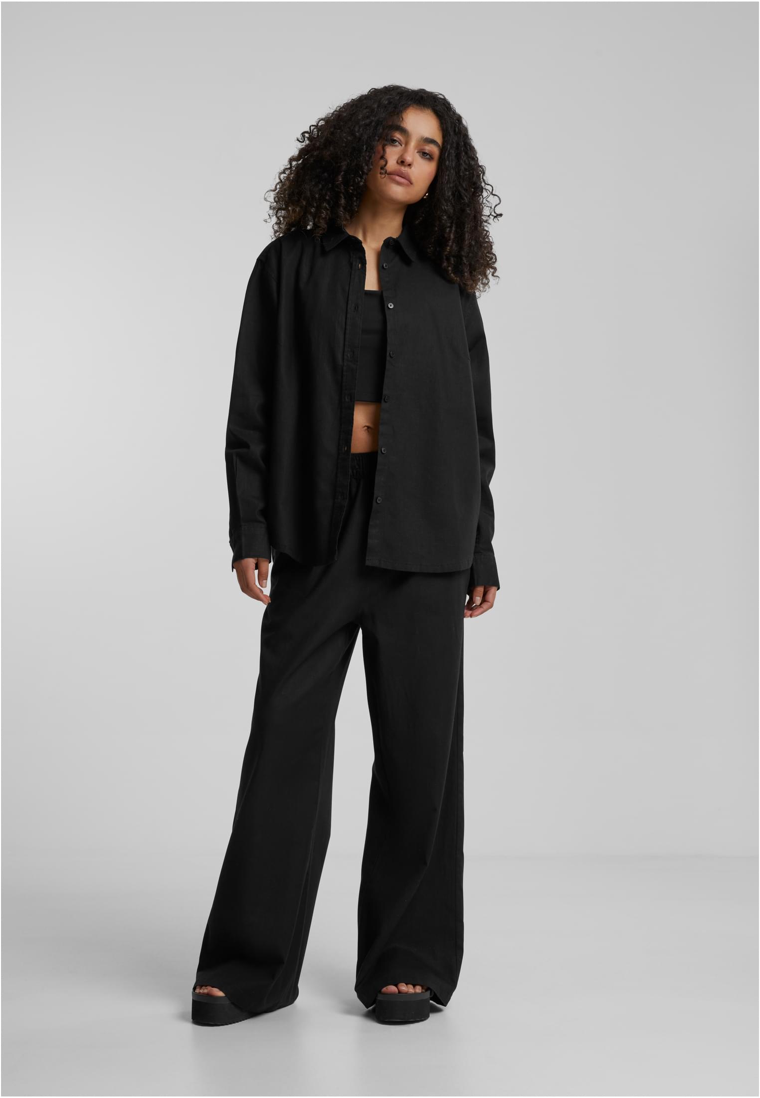 Ladies Linen Mixed Oversized Shirt black 3XL - variant image 4