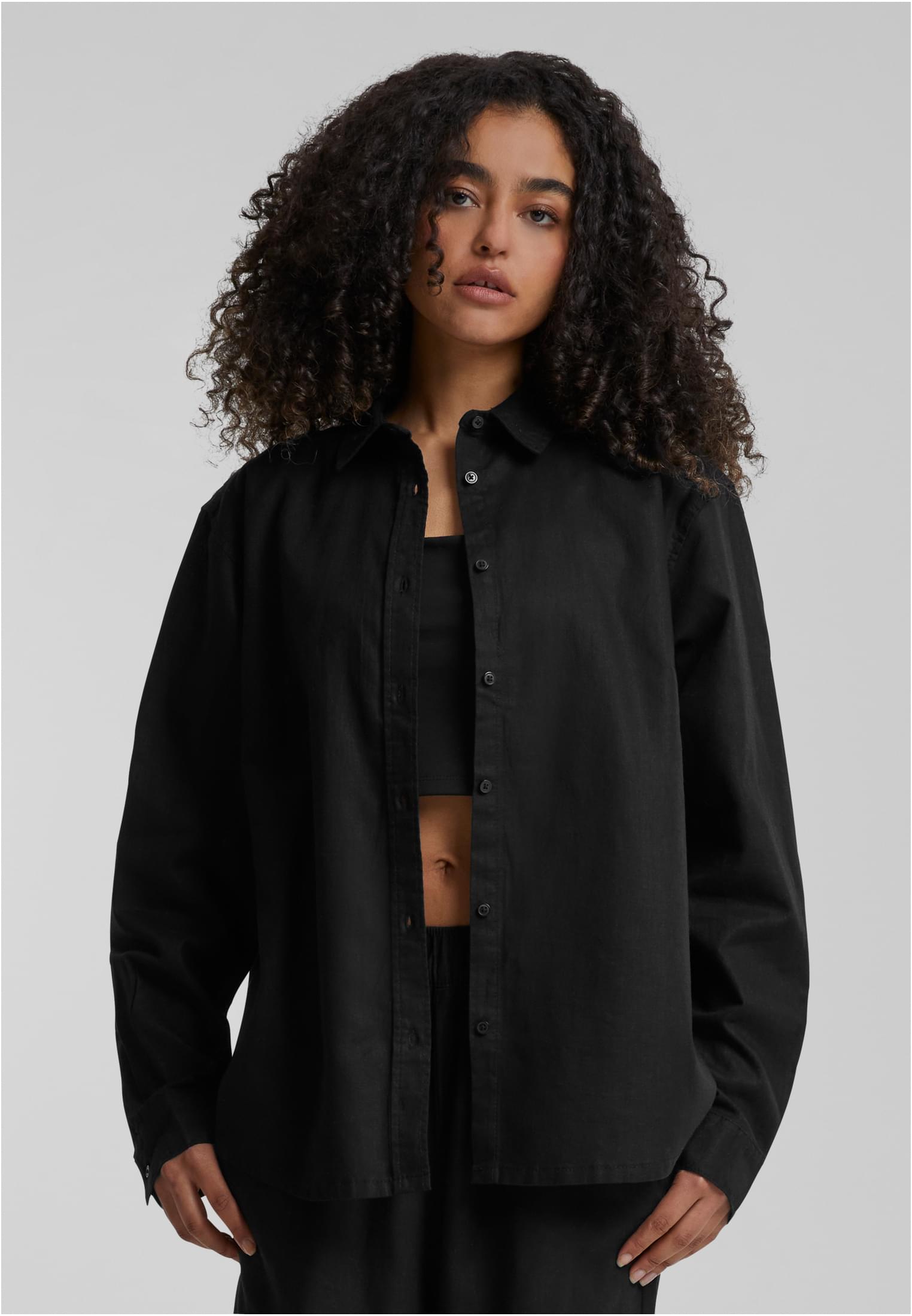 Ladies Linen Mixed Oversized Shirt black 3XL - alternate variant 1