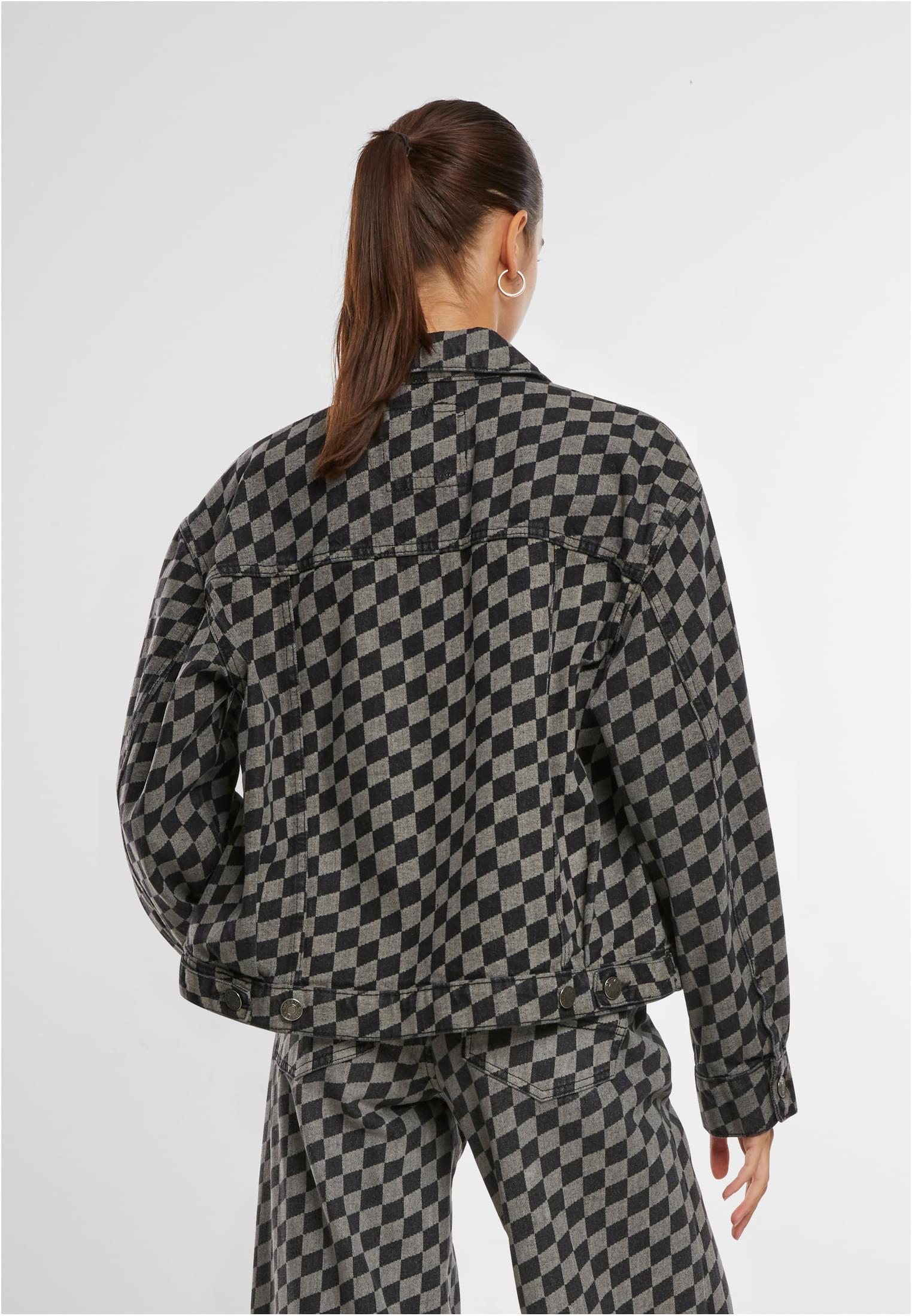 Ladies 80‘s Oversized Laser Printed Denim Jacket blacklasercheck 3XL - variant image 1