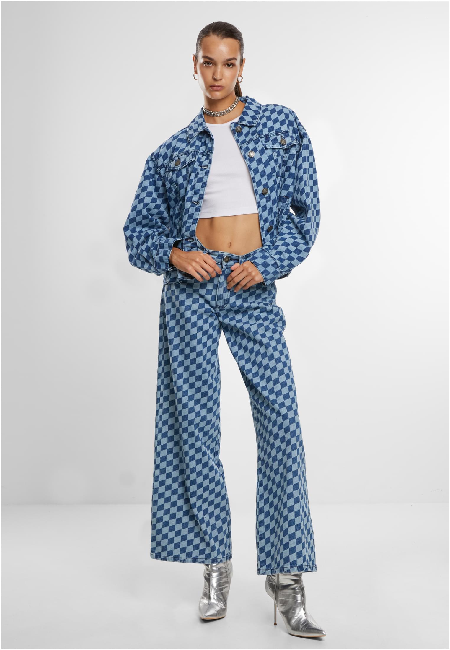 Ladies 80‘s Oversized Laser Printed Denim Jacket bluelasercheck 3XL - variant image 2