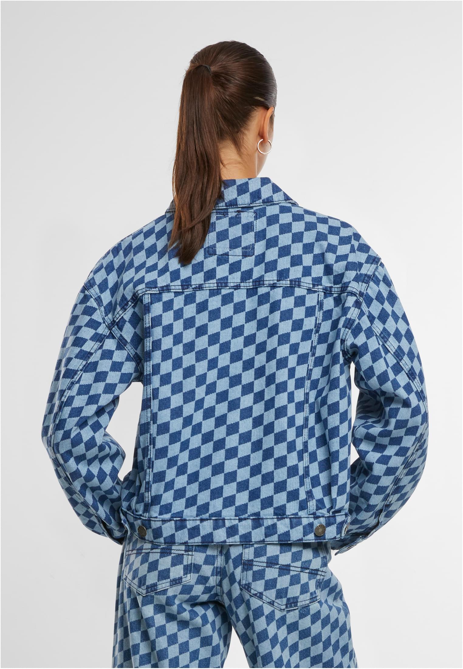 Ladies 80‘s Oversized Laser Printed Denim Jacket bluelasercheck 3XL - variant image 1