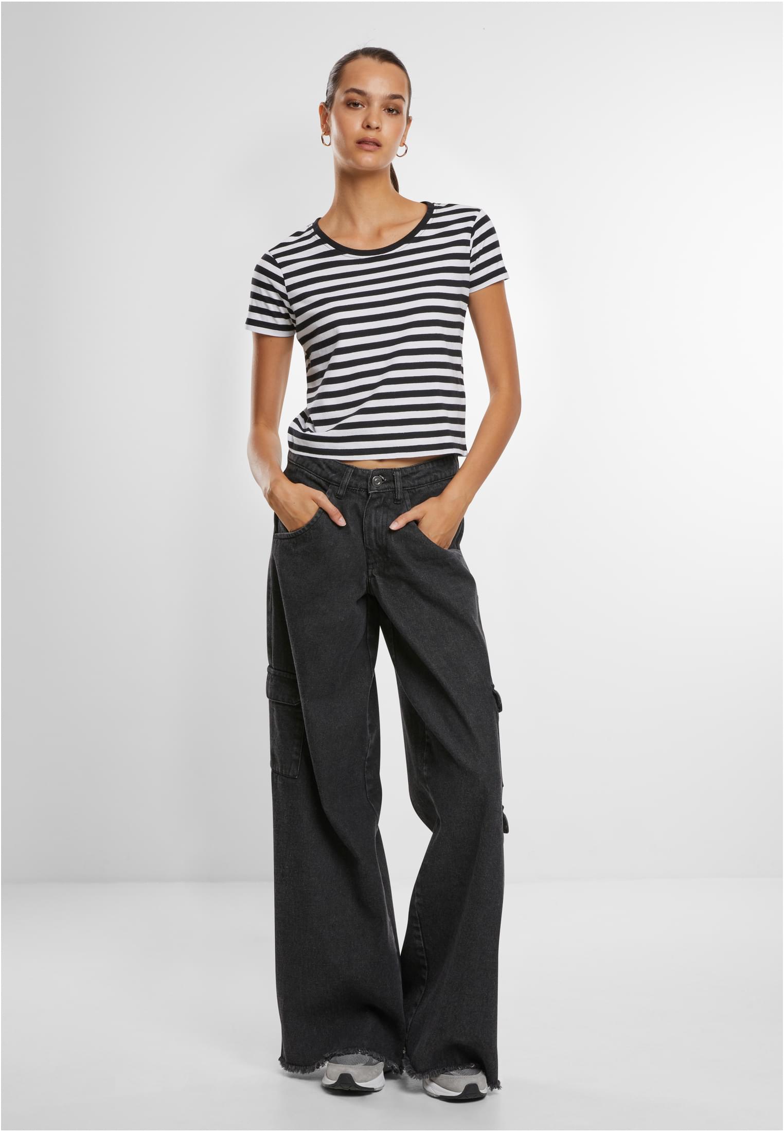 Ladies Short Striped Tee white/black 3XL - variant image 2
