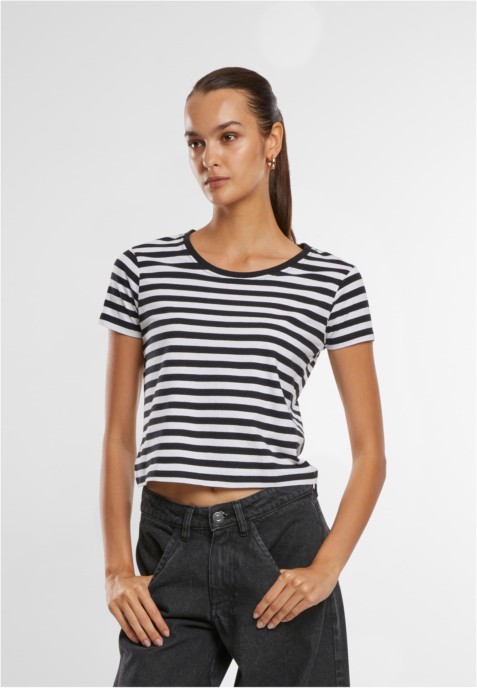 Ladies Short Striped Tee white/black 3XL - alternate variant 1
