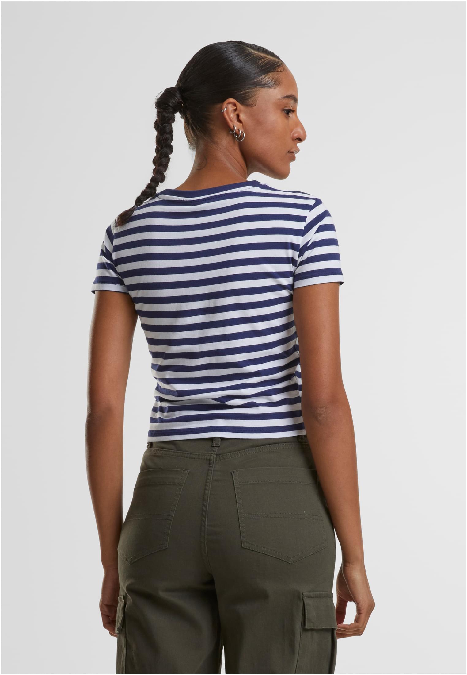 Ladies Short Striped Tee white/darkblue 3XL - variant image 1