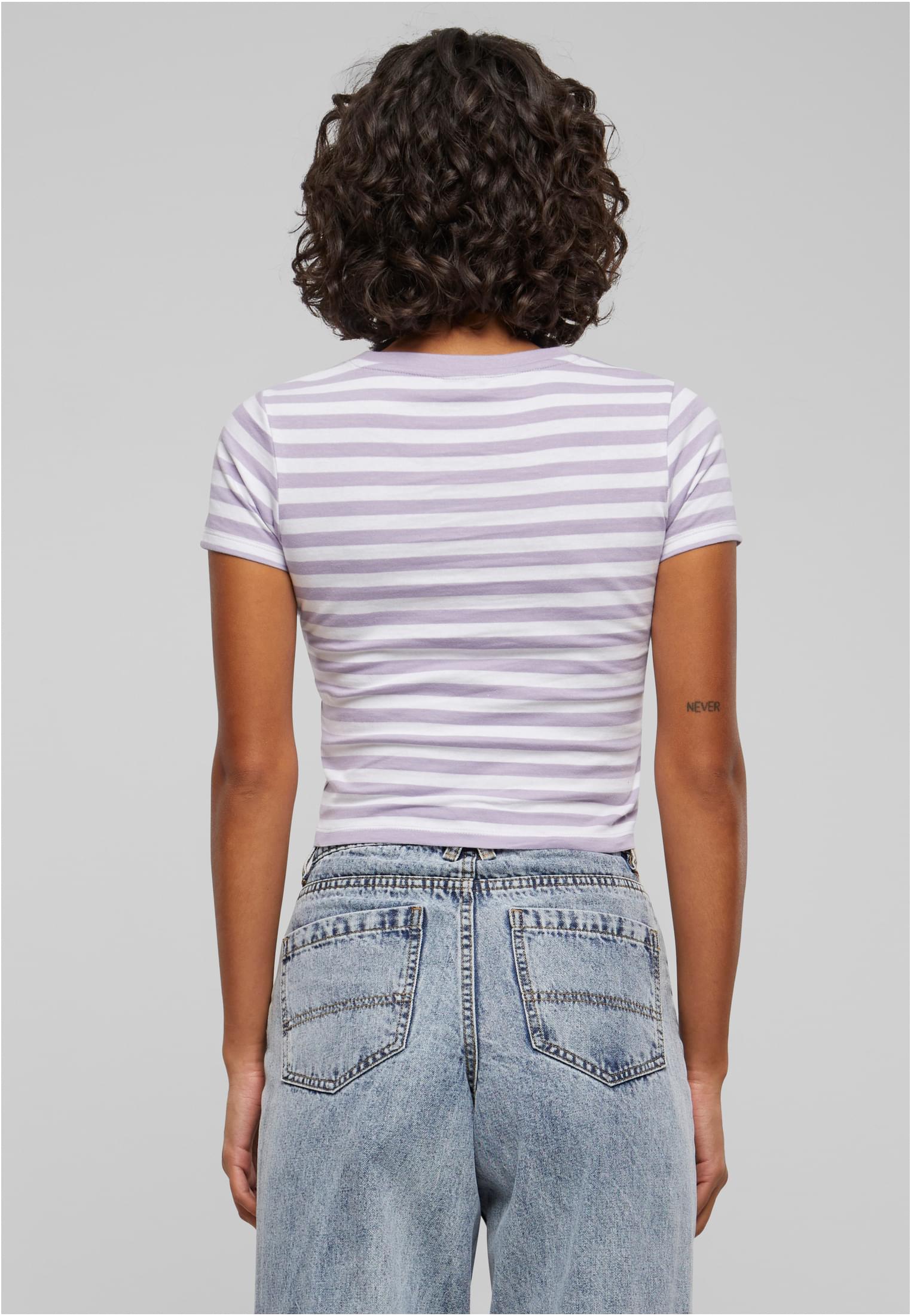 Ladies Short Striped Tee white/dustylilac 3XL - variant image 1