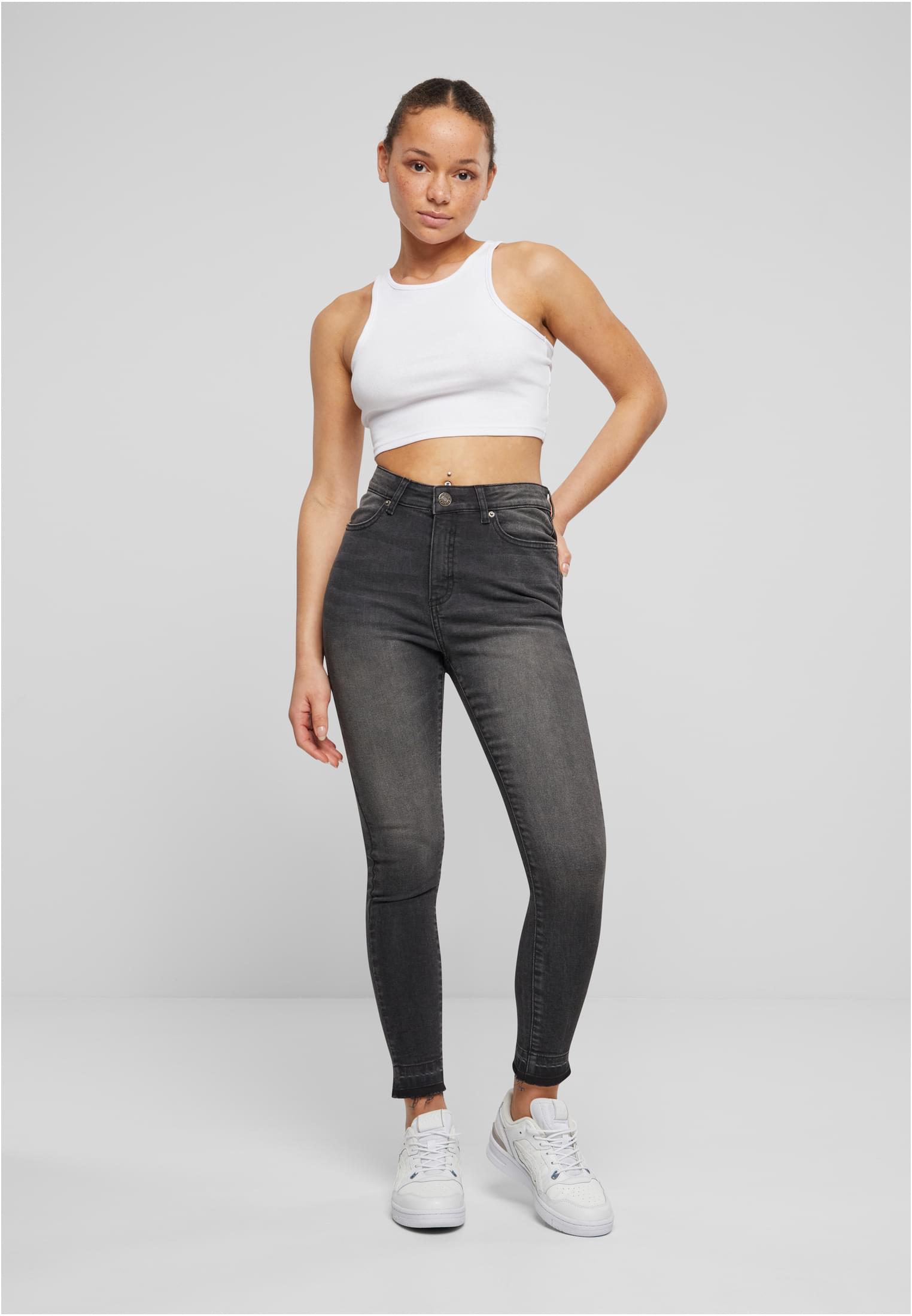 Ladies Skinny High Waist Open Hem Jeans black washed 26 - variant image 4