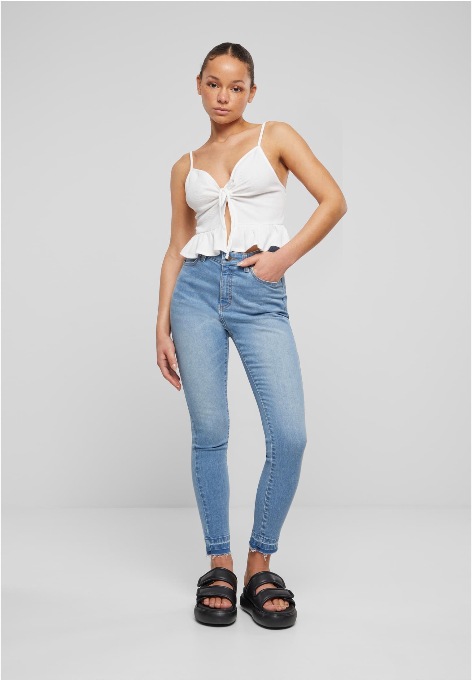 Ladies Skinny High Waist Open Hem Jeans clearblue bleached 26 - variant image 4
